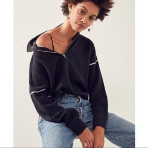 UO Black Double-knit Half-zip Pullover Sweater